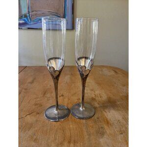Set of 2 Lenox Forevermore Champagne Flutes Silver Plate Wedding Toast